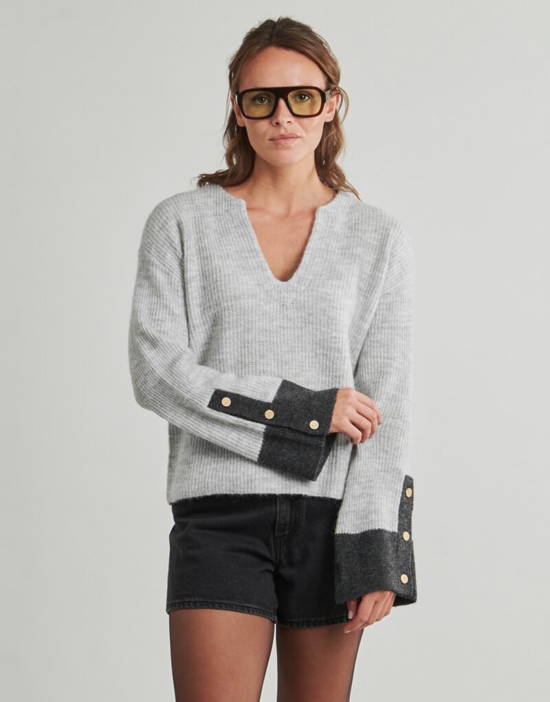 Vila VIALVA V-NECK Sweater Grey Women's Sweaters - 2