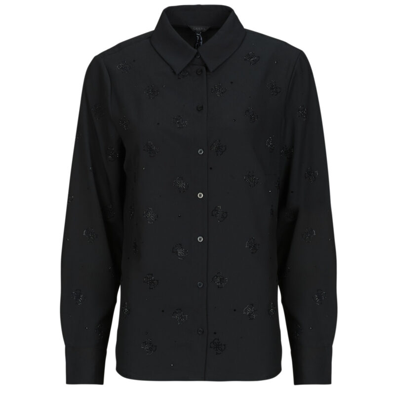 Chemise Guess T-shirts noirs pour femmes avec logo FLORE HOTFIX - 1