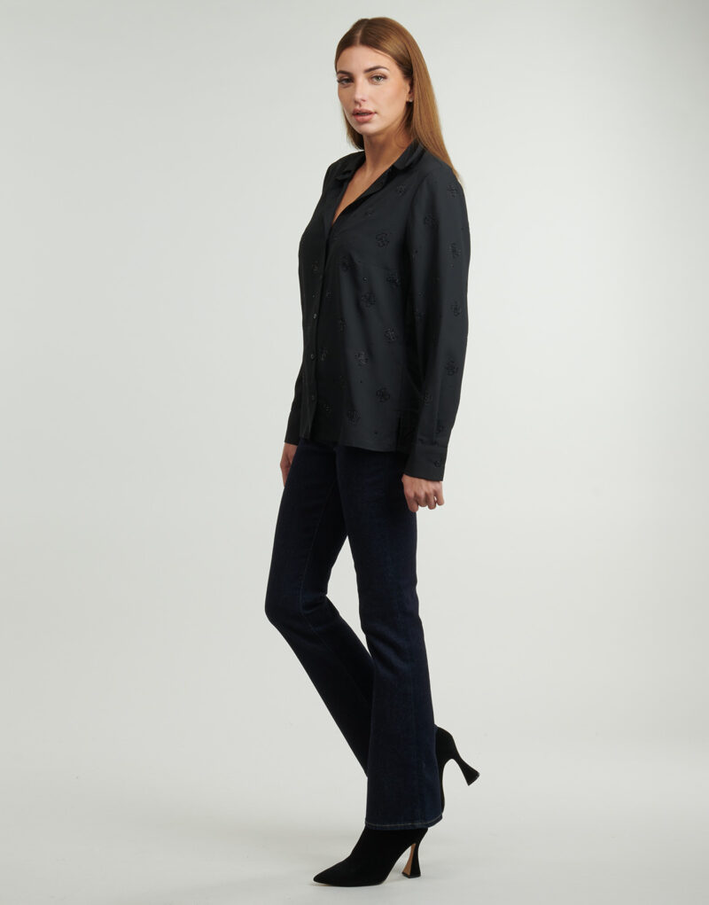 Chemise Guess T-shirts noirs pour femmes avec logo FLORE HOTFIX - 3