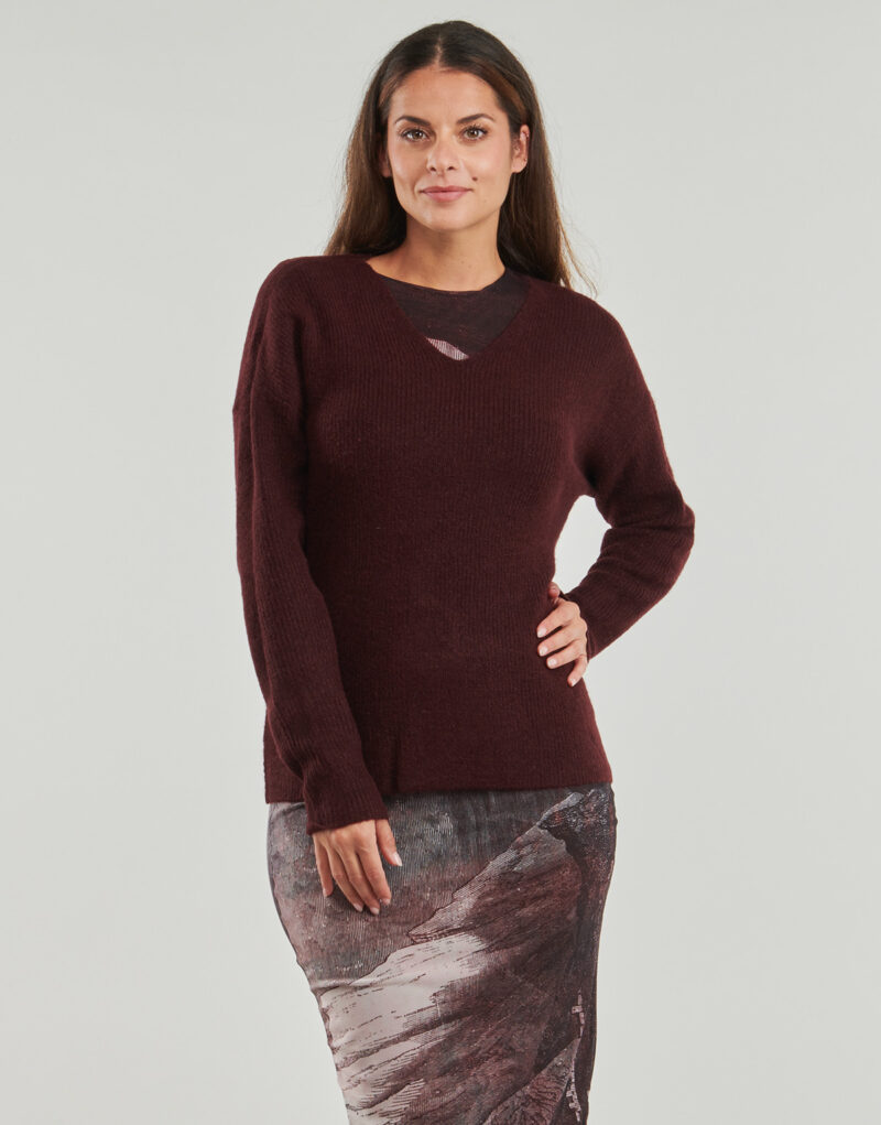 Pullover Only ONLCAMILLA V-Ausschnitt Langarm-Pullover Strick Bordeaux Damenpullover - 2