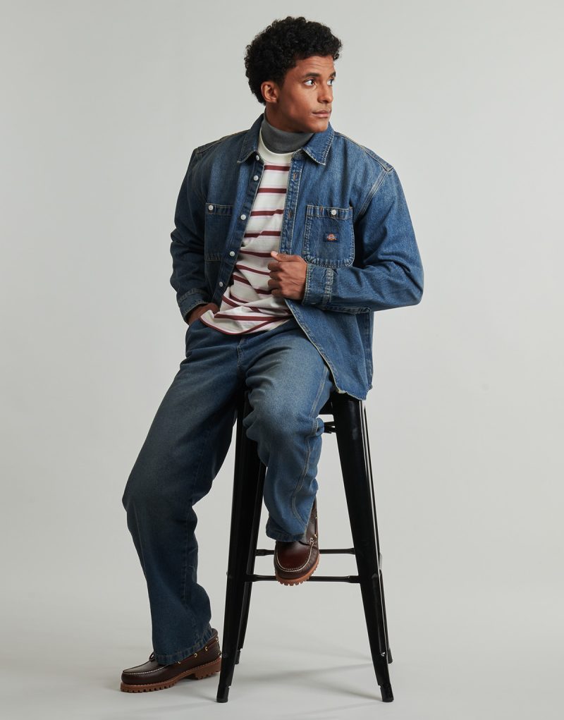 Camicia a maniche lunghe Dickies MECHANIC DENIM SHIRT LS KHAKI TINTED BLUE Blu Camicie a maniche lunghe Uomo - 2
