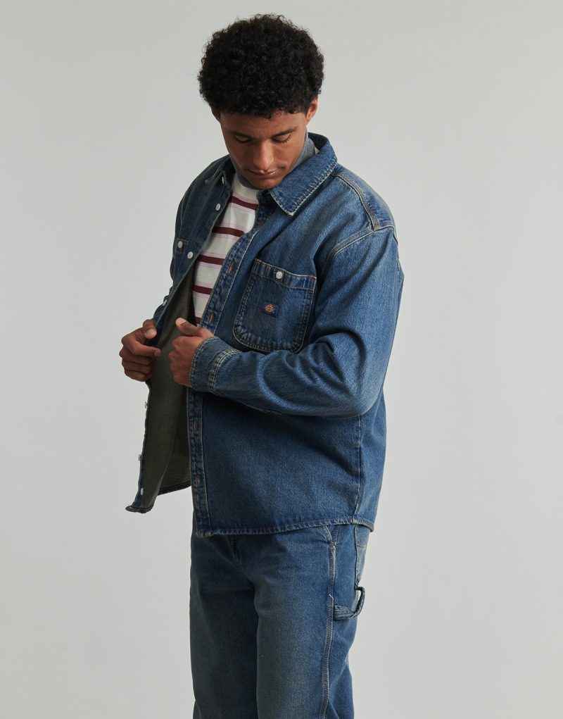 Camicia a maniche lunghe Dickies MECHANIC DENIM SHIRT LS KHAKI TINTED BLUE Blu Camicie a maniche lunghe Uomo - 3