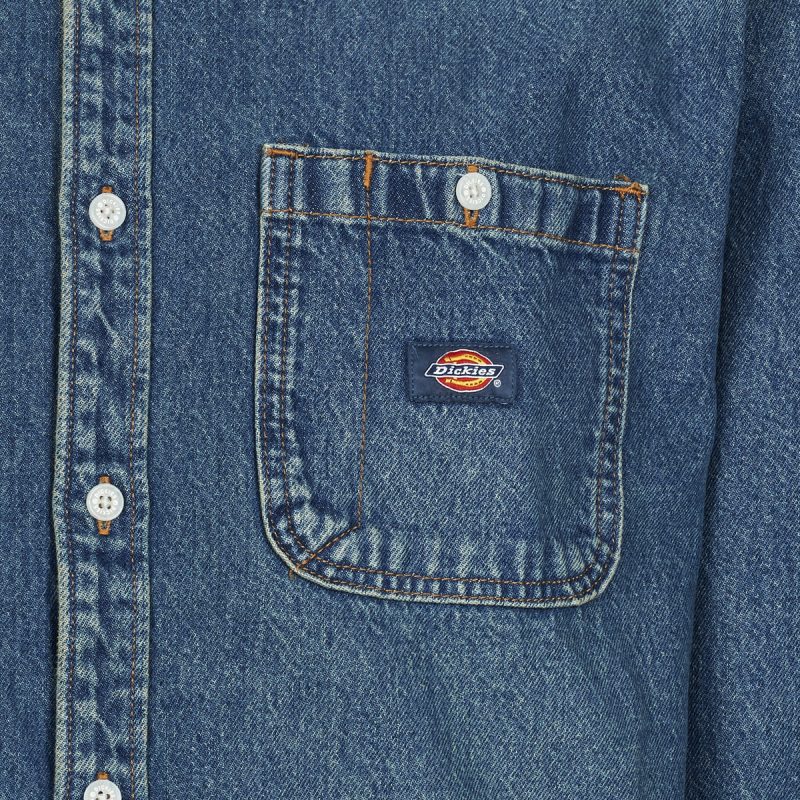 Camicia a maniche lunghe Dickies MECHANIC DENIM SHIRT LS KHAKI TINTED BLUE Blu Camicie a maniche lunghe Uomo - 7