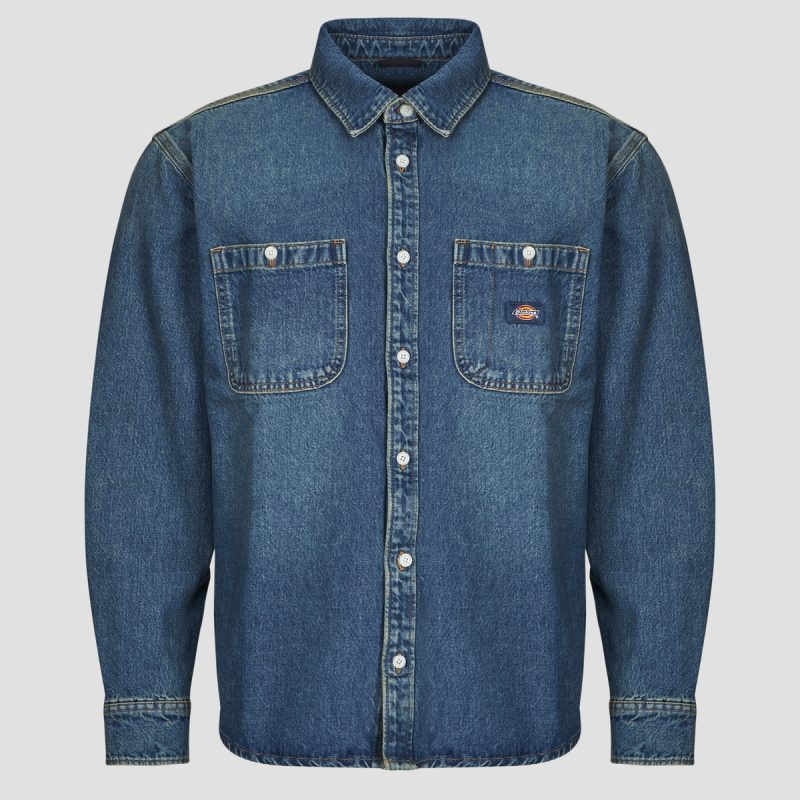 Camicia a maniche lunghe Dickies MECHANIC DENIM SHIRT LS KHAKI TINTED BLUE Blu Camicie a maniche lunghe Uomo - 1