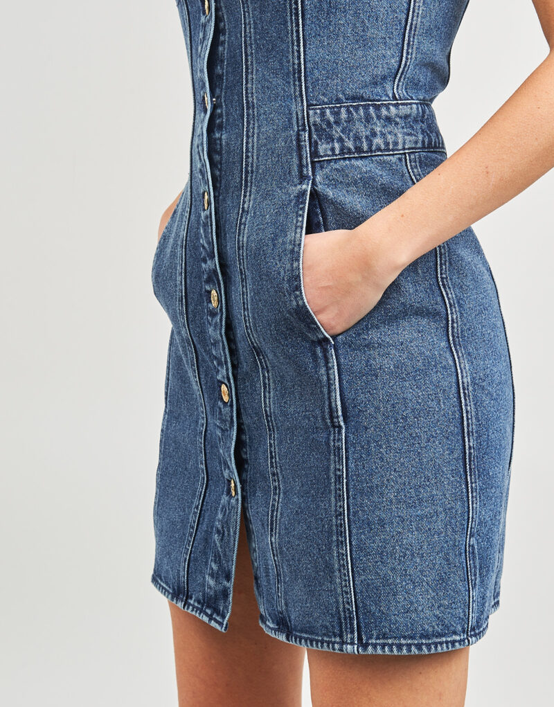 Abito corto MICHAEL Michael Kors CHAIN STRAP DENIM DRESS Blu Abiti corti Donna - 5