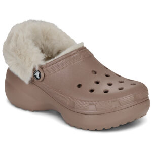 Crocs  Cls Platfm Lined Fuzz Strap Cg  Beige Zoccoli Donna