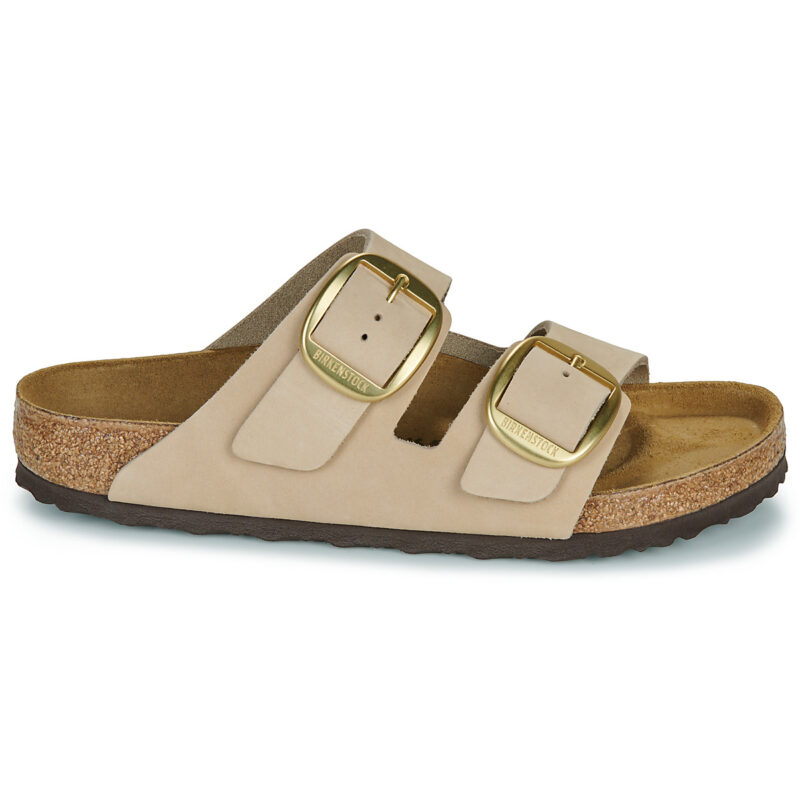 BIRKENSTOCK Arizona Damen-Hausschuh mit gro&szlig;er Schnalle, Nubukleder, Sandcastle, Beige, Gr&ouml;&szlig;e 2