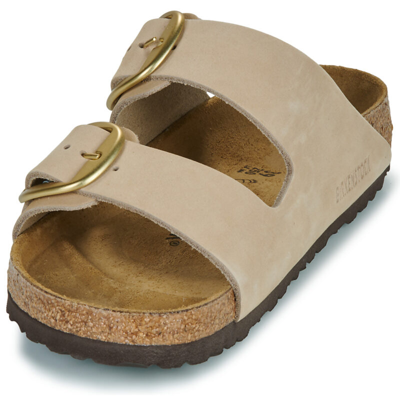 BIRKENSTOCK Arizona Damen-Hausschuh mit gro&szlig;er Schnalle, Nubukleder, Sandcastle, Beige, Gr&ouml;&szlig;e 3