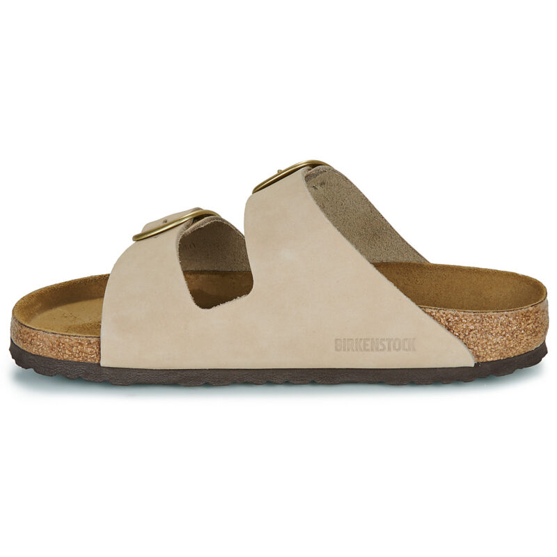 BIRKENSTOCK Arizona Damen-Hausschuh mit gro&szlig;er Schnalle, Nubukleder, Sandcastle, Beige, Gr&ouml;&szlig;e 4
