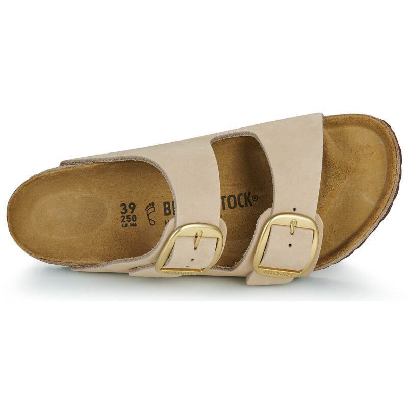 BIRKENSTOCK Arizona Damen-Hausschuh mit gro&szlig;er Schnalle, Nubukleder, Sandcastle, Beige, Gr&ouml;&szlig;e 6