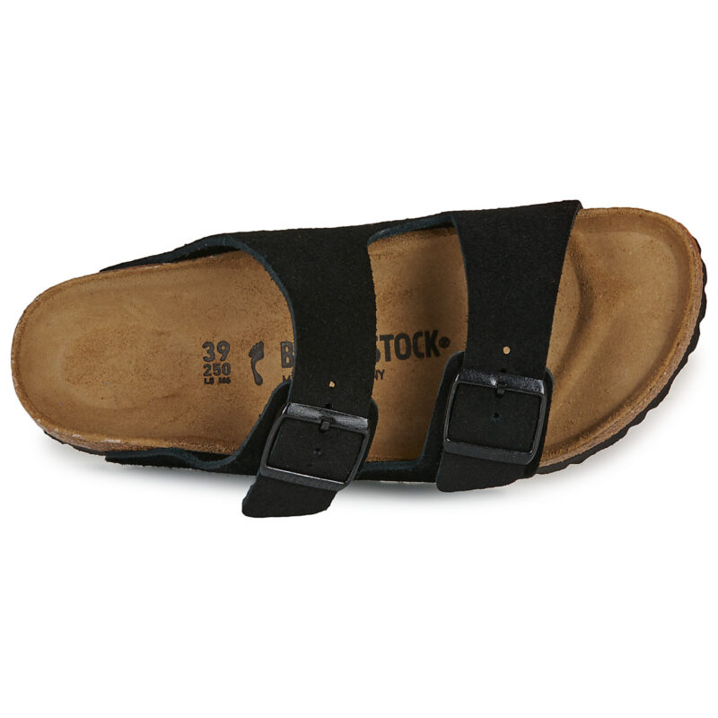BIRKENSTOCK Arizona Wildleder-Slipper, schwarz, schmale Passform, Damengr&ouml;&szlig;e 6