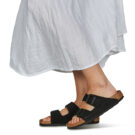 BIRKENSTOCK Arizona Wildleder-Slipper, schwarz, schmale Passform, Damengr&ouml;&szlig;e 8