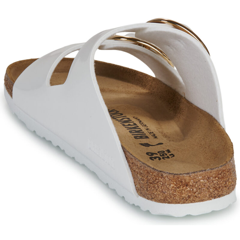 Chaussons femme BIRKENSTOCK Arizona &agrave; grosse boucle vernie / Blanc / Or / Blanc &eacute;troit - Pointure 5