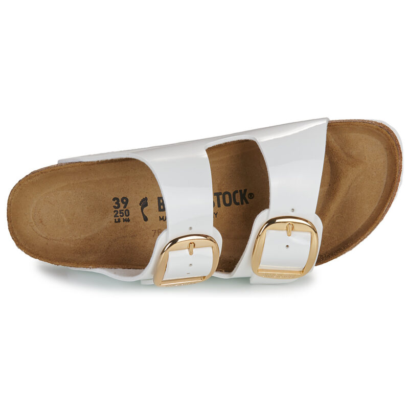 Chaussons femme BIRKENSTOCK Arizona &agrave; grosse boucle vernie / Blanc / Or / Blanc &eacute;troit - Pointure 6