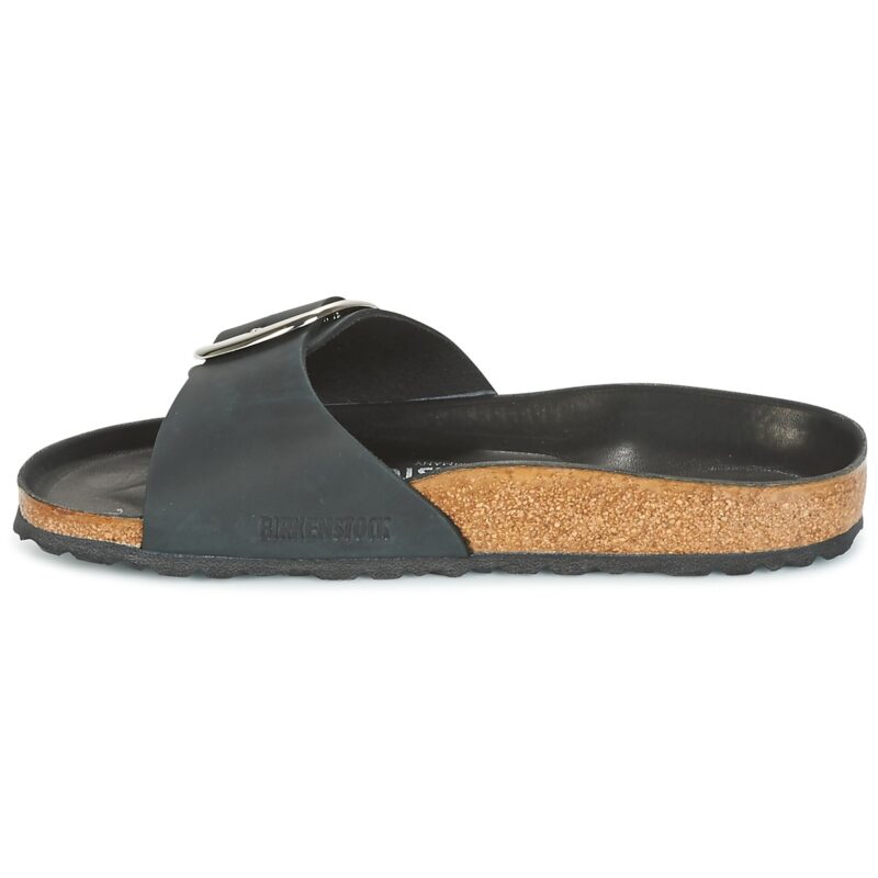 BIRKENSTOCK Madrid Big Buckle Huil&eacute;es / Cuir Chaussons noirs &eacute;troits pour femmes - Pointure 4
