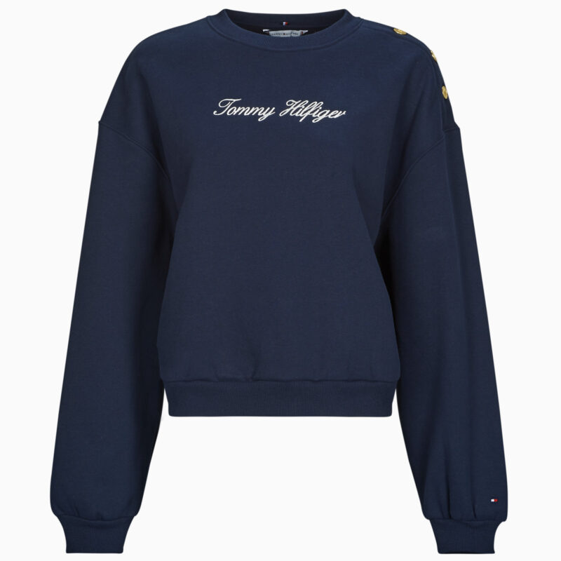 Felpe Tommy Hilfiger GOLD BTN SCRIPT FLEECE SWTSRT Marine Felpe Donna - 1