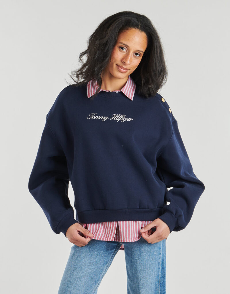 Felpe Tommy Hilfiger GOLD BTN SCRIPT FLEECE SWTSRT Marine Felpe Donna - 2