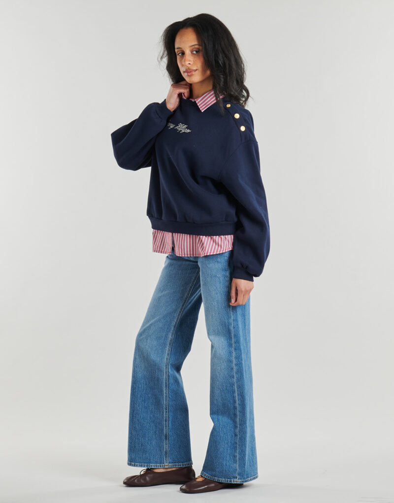 Felpe Tommy Hilfiger GOLD BTN SCRIPT FLEECE SWTSRT Marine Felpe Donna - 3