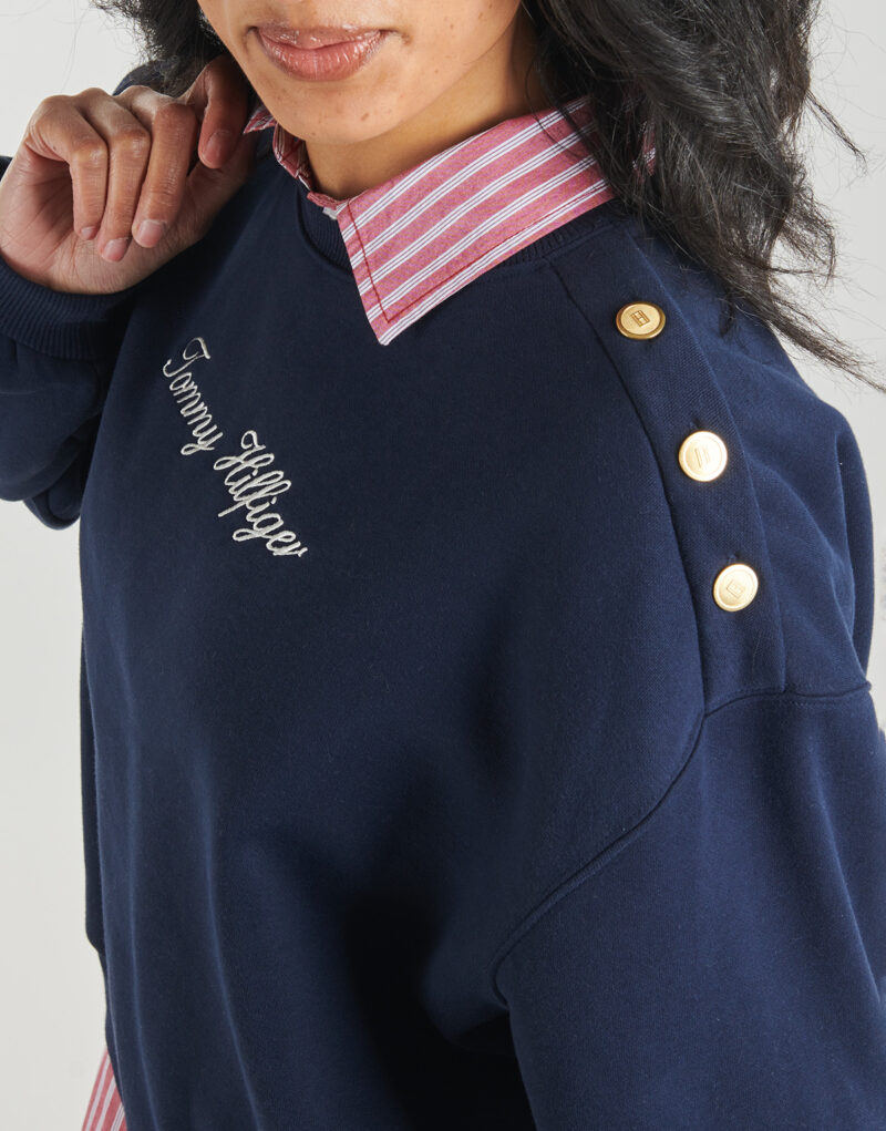Felpe Tommy Hilfiger GOLD BTN SCRIPT FLEECE SWTSRT Marine Felpe Donna - 5