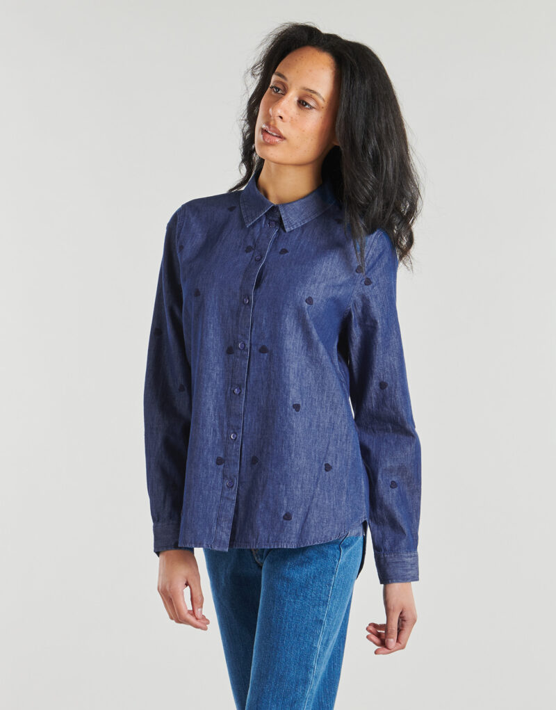 Hemd JDY JDYLOVE L/S EMBR SHIRT Blaue Damenblusen - 2