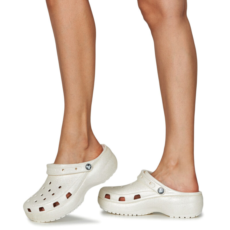 Zuecos Crocs Classic Platform Glitter para mujer, color blanco - 8