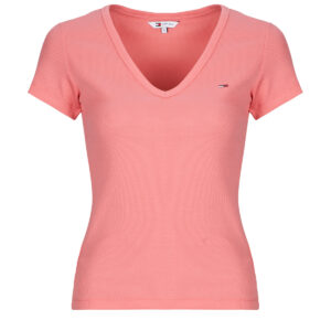T-shirt  Tommy Jeans  TJW SLIM ESSENTIAL RIB V SS  Rosa T-shirt maniche corte Donna