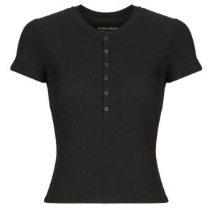 T-shirt  Guess  GJ SS HENLEY WAFFLE  Nero -  T-shirt maniche corte Donna