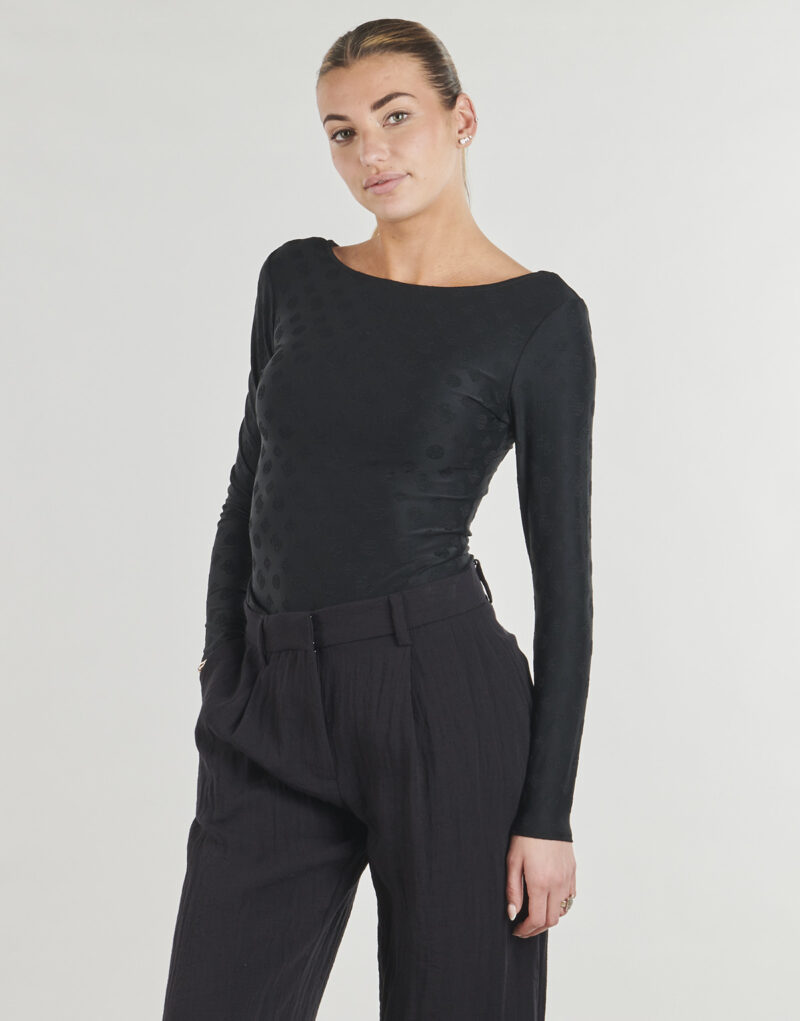 T-shirts a maniche lunghe Guess LS SCOOP BACK NADENE Nero T-shirts a maniche lunghe Donna - 2