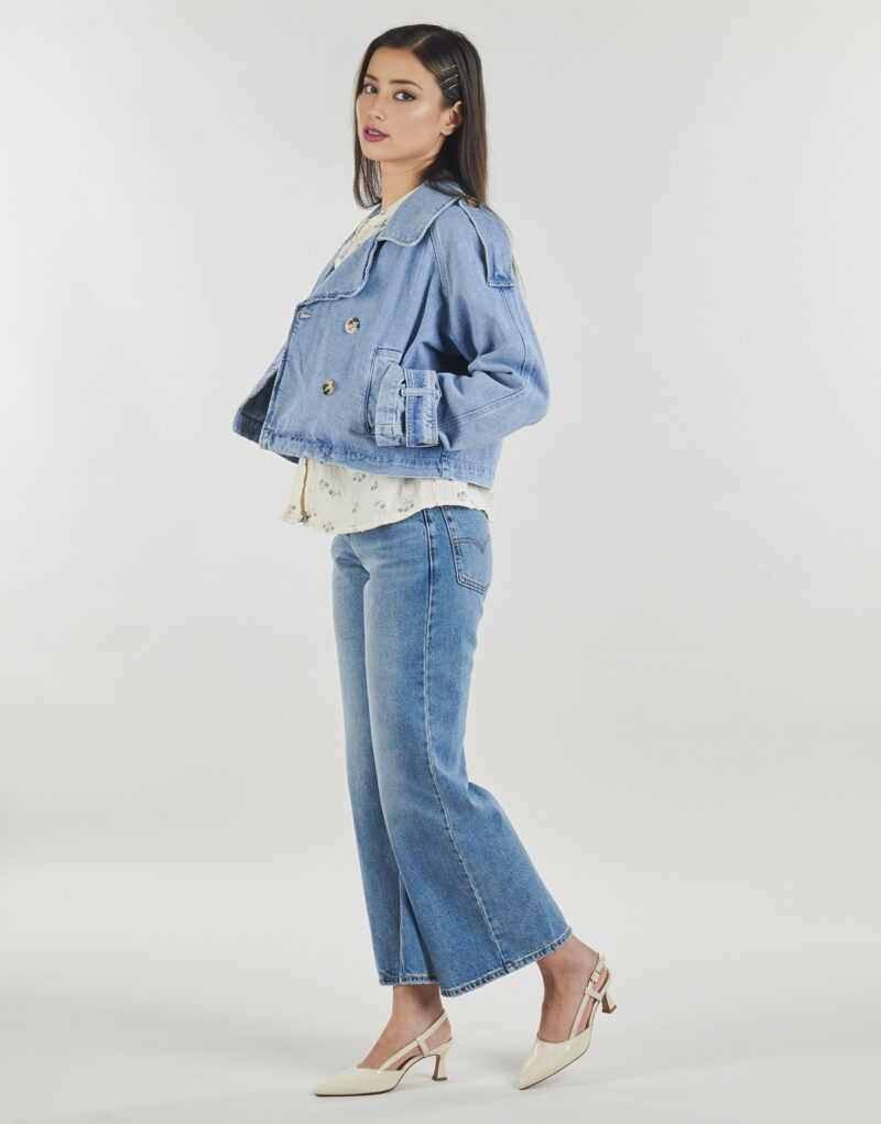 Trench Vero Moda VMLELOU SHORT LS TRENCHCOAT Blu Trench Donna - 3