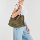 Pieces PCSALLI SUEDE SHOPPER Kaki Borse Shopping Donna - 6