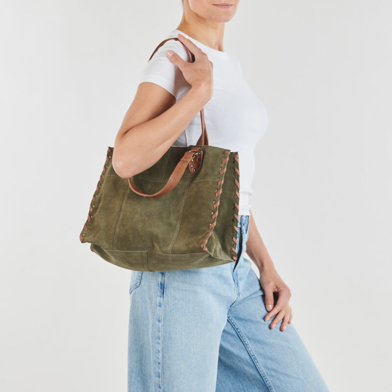 Pieces PCSALLI SUEDE SHOPPER Kaki Borse Shopping Donna - 6