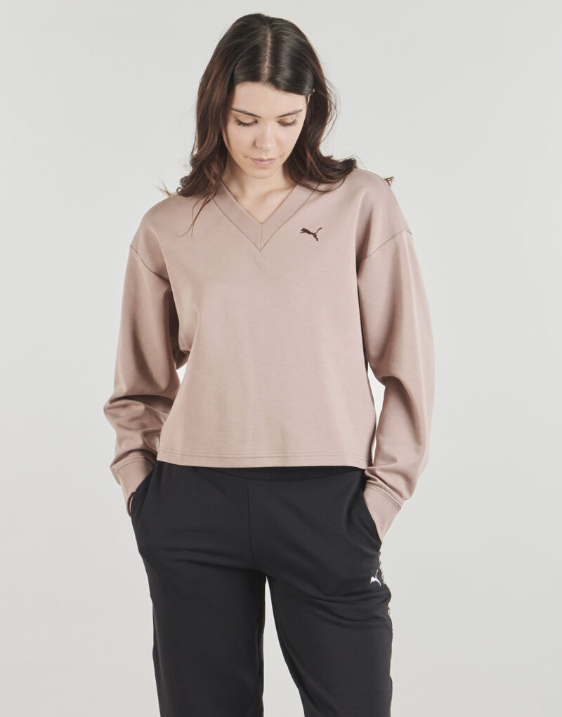 Felpe Puma ESS ELEVATED Comfort V-Neck Crew DK Beige Felpe Donna - 2