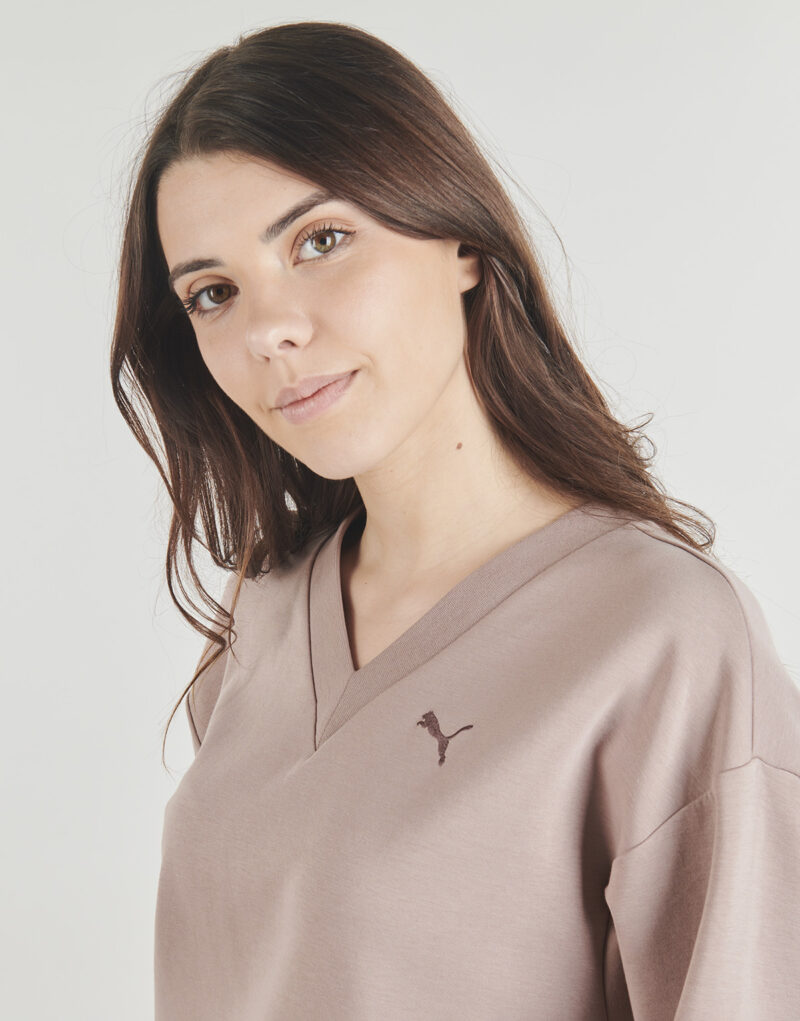 Felpe Puma ESS ELEVATED Comfort V-Neck Crew DK Beige Felpe Donna - 5