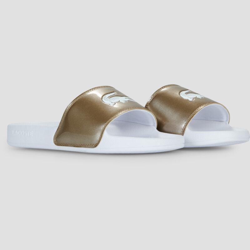 Lacoste SERVE SLIDES 0.0 Goldene Damenpantoffeln - Gr&ouml;&szlig;e 2