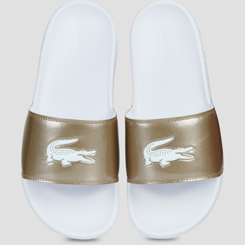 Lacoste SERVE SLIDES 0.0 Goldene Damenpantoffeln - Gr&ouml;&szlig;e 5