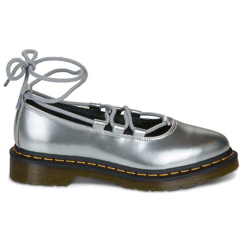 Dr. Martens Elphie II Lace Up Silver Metallic Patent Lamper Argento Ballerine Donna - 2
