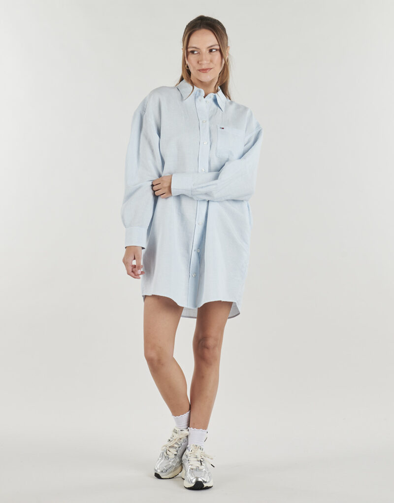Tommy Jeans TJW LINEN SHIRT DRESS EXT Blue Short Dress Women's Short Dresses - 2