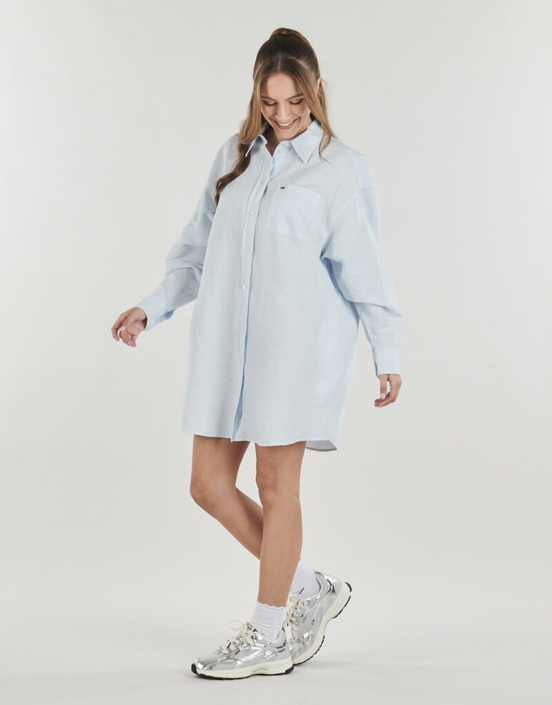 Tommy Jeans TJW LINEN SHIRT DRESS EXT Blue Short Dress Women's Short Dresses - 3