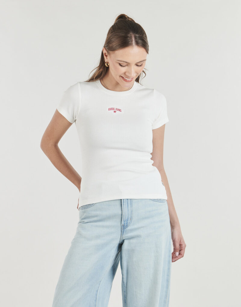 T-shirt Guess GJ SS CN RIB EMBRO Bianco T-shirt maniche corte Donna - 2
