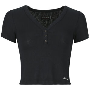 T-shirt  Guess  GJ POINTELLE SS HENLEY  Nero -  T-shirt maniche corte Donna