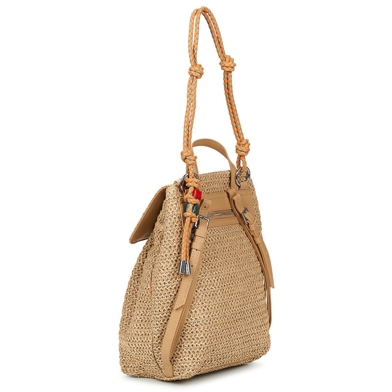 Women Desigual BACKPACK HALF LOGO LUEN RAFFIA Beige Backpack Women - 3
