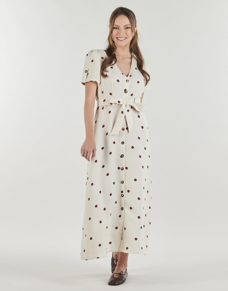Abito Vero Moda VMJOAN S/S 7/8 SHIRT DRESS Beige Abiti Lunghi Donna - 2