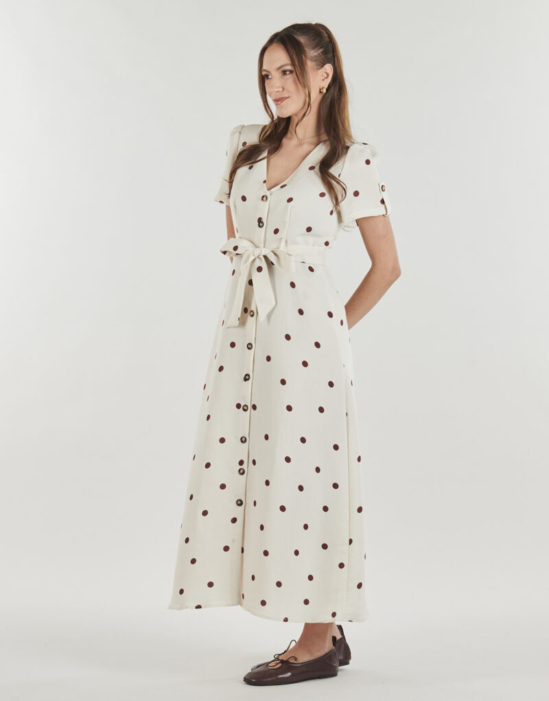 Abito Vero Moda VMJOAN S/S 7/8 SHIRT DRESS Beige Abiti Lunghi Donna - 3
