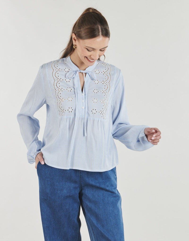 Camicetta Only ONLLENNYO LS EMBROID V-NECK Blu Camicette Donna - 2