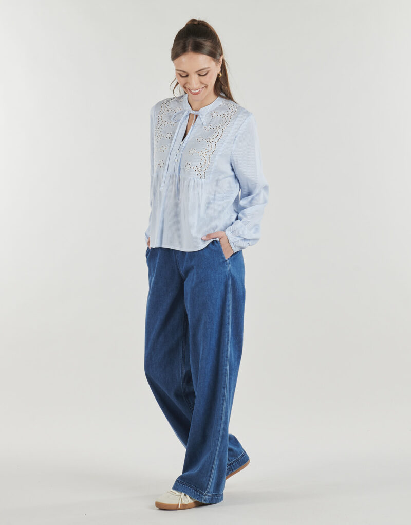 Camicetta Only ONLLENNYO LS EMBROID V-NECK Blu Camicette Donna - 3