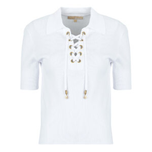 Camicetta MICHAEL Michael Kors LACE UP SS POLO TOP Bianco Camicette Donna