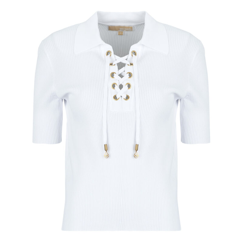 Blouse MICHAEL Michael Kors LACE UP SS POLO TOP Bianco Camicette Donna - 1
