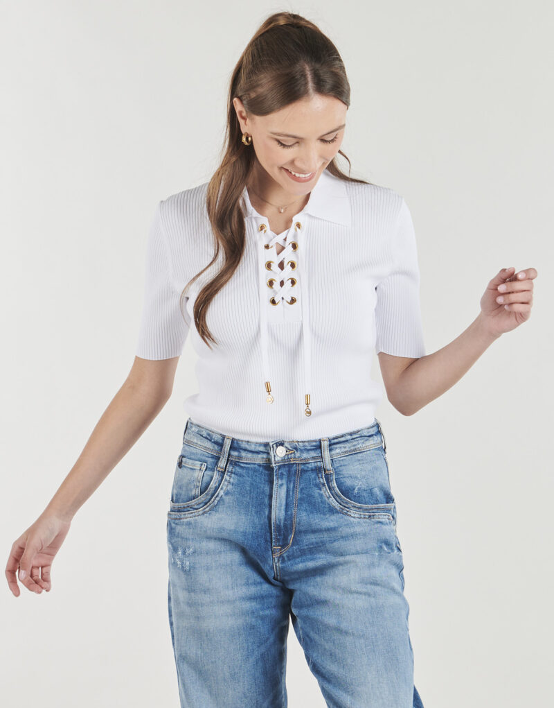 Blouse MICHAEL Michael Kors LACE UP SS POLO TOP Bianco Camicette Donna - 2