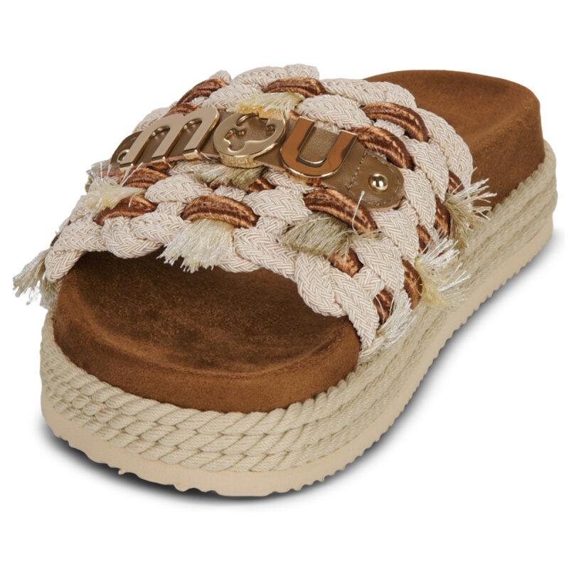 Mou Pantoufles &agrave; franges en corde monobande beige pour femme - 3
