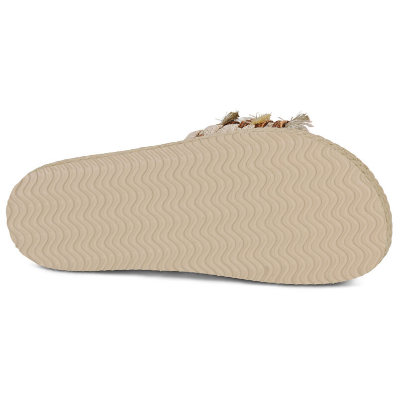 Mou Pantoufles &agrave; franges en corde monobande beige pour femme - 7